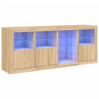Berkfield Home Sideboard with LED Lights Sonoma Oak 164x37x67 cm in Light Brown | Size: 164 x 37 x 67 cm