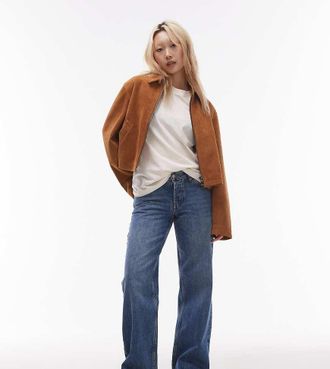 Topshop Petite Ember low rise straight leg jeans in mid blue