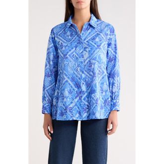 Sugarlips Nala Regie Print Cotton Button-Up Shirt in Blue-Mul at Nordstrom, Size X-Small