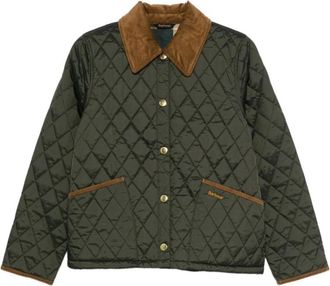 Barbour Jassen, Dames, Groen, L, Groene Gewatteerde Jas Knoopsluiting Zakken