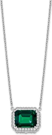 Diamond2Deal 14k White Gold Octagon Created Emerald and Diamond Pendant Necklace