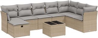 vidaXL Juego De Sof&aacute;s Jard&iacute;n Con Cojines Beige Mezcla 9 Pzas Rat&aacute;n Pe Vidaxl