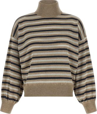 Brunello Cucinelli Sparkling Stripes Sweater - Dames - Coltruien - Veelkleurig - S - Wol - Truien & Vesten