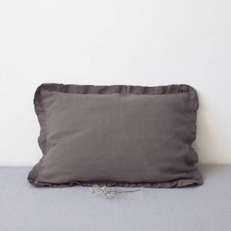 Linen Tales Frilled Pillow Case In Regular Size In Dark Grey