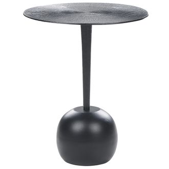 Beliani Mesa Auxiliar De Metal Negro 40 Cm Tablero Tallado Sala De Estar Recibidor Eucla