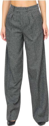 Federica Tosi Hoge Taille Geplooide Broek - Dames - Wijde Broeken - Grijs - M - Wol - Broeken