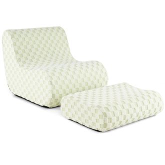 Costway Costway Accent Bean Bag Chair w/ Ottoman Lazy Sofa Chair Set w/ Washable Cover in Beige
