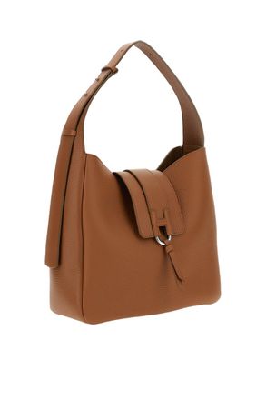 Hogan Hammered Leather Vertical Hobo Bag with Magnetic Closure