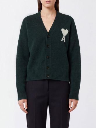 Ami Cardigan in lana di alpaca con scollo a V e logo jacquard