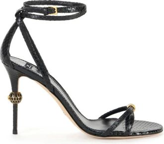 Elisabetta Franchi Schoenen, Dames, Zwart, 38 EU, Leer, Leren sandalen met juweelhak