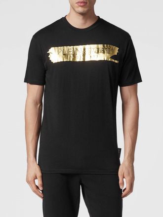 Plein Sport T-shirt girocollo in cotone con logo laminato a contrasto