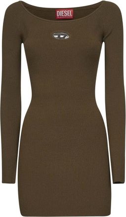 Diesel Kleedjes, Dames, Groen, XS, Polyester, Groene Gebreide Jurk met Ovale Plaat