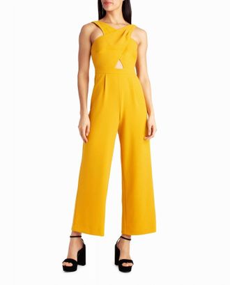 Nicole Miller Charli Stretch Crepe Halter Neck Jumpsuit In Golden Orange