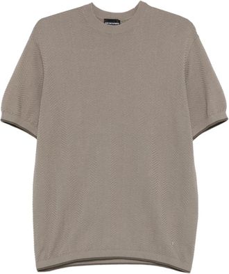 Emporio Armani T-shirt met ronde hals - Heren - Ronde hals truien - Grijs - 2XL - Katoen - Truien & Vesten