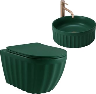 Rea Rea Conjunto: Inodoro Suspendido + Lavabo Sobre Encimera Duo Matcha Matt
