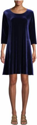 Caroline Rose Velvet A Line 3/4 Sleeve Dress In Deep Sapphire