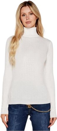 Elisabetta Franchi Wollen trui met Jacquard micro-logo - Dames - Coltruien - Wit - L - Wol - Truien & Vesten