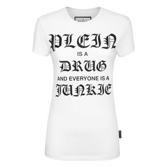 Philipp Plein Tops, Dames, Wit, M, Katoen, T-Shirt Slim Fit