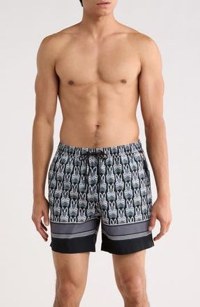 Psycho Bunny Jake Print Swim Trunks in Black at Nordstrom Rack, Size Xx-Large