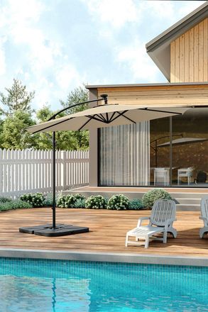 Living and Home Outdoor 32 LED Lighted Patio Umbrella with Crank Lift System, 2 Bases Set in Beige