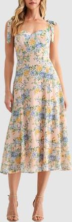 Lush Tie Strap Midi Dress in Light Pink Multi at Nordstrom Rack, Size X-Large