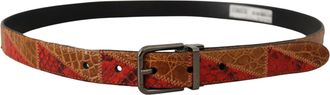 Dolce & Gabbana Mens Multicolor Exotic Vintage Chrome Buckle Belt Python Snakeskin