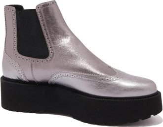 Hogan Beatles Zilver Metallic Effect Boot - Dames - Chelseaboots - Grijs - 40 EU - Leer - Schoenen