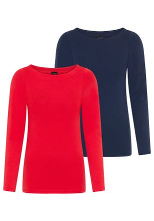 Laura Scott Longsleeve LAURA SCOTT, Damen, Gr. 32/34, marine, rot, Single Jersey, Obermaterial: 95% Baumwolle, 5% Elasthan, unifarben, Basic, Basic h&uuml;ftbedeckend,