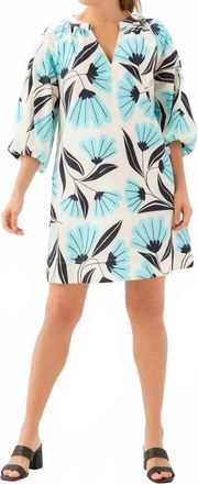 Karen Kane Puff Sleeve Peasant Dress - Petite In Aqua Bloom Print