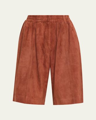 Brunello Cucinelli Couture Suede Pull-On Bermuda Shorts