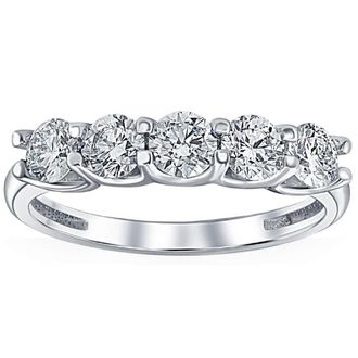 Pompeii3 1Ct T. W. Five Stone Diamond Wedding Ring 14k White or Yellow Gold Lab Grown