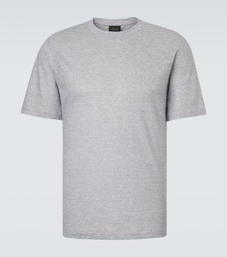 Brioni Striped linen and cotton T-shirt