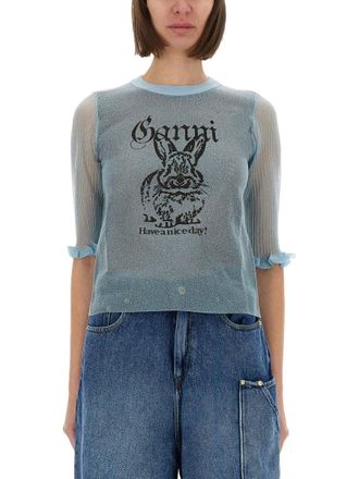 Ganni Lurex Knit Bunny Top-Donna