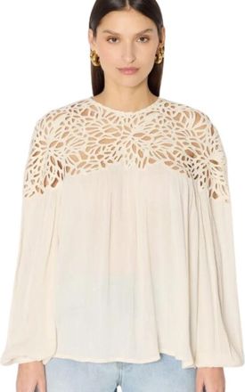 BERENICE Gehaakte Schouder Beige Blouse - Dames - Blouses - Beige - XL - Overhemden
