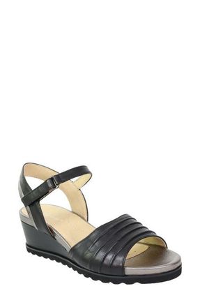 David Tate Kena Ankle Strap Wedge Sandal in Black Lamb at Nordstrom, Size 10.5