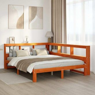 vidaXL Vidaxl - Cama Con Estanter&iacute;a Sin Colch&oacute;n Madera Maciza Marr&oacute;n 140x200 Cm