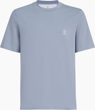 Brunello Cucinelli Mens Classic Branded Cotton T Shirt Blue - Grey - Size: 40