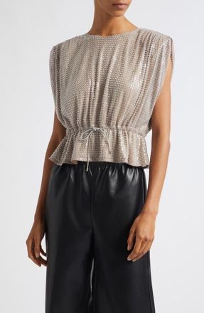 Toccin Talon Strong Shoulder Sequin Top in Taupe at Nordstrom, Size 10