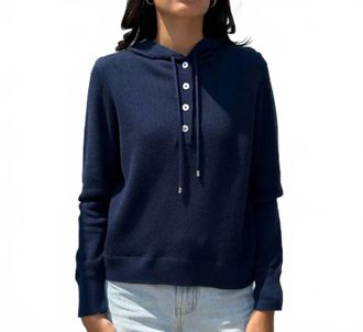 Kinross Cashmere Textured Long Sleeve Hoodie In Navy