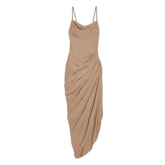 Jacquemus Kleedjes, Dames, Beige, M, Beige Asymmetrische Geplooide Jurk