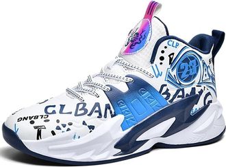 Generic Mens High top Basketball Anti Slip Shock-Absorbing Wear-Resistant Leather Sports Training Boots Walking Shoes(White,8.5 UK)