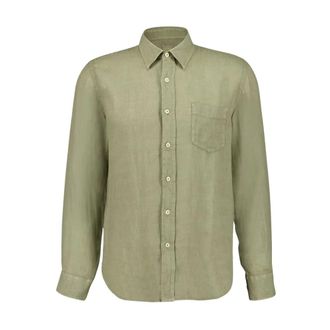 120% Lino Casual Shirts, male, Green, M, Cactus Green Linen Long-Sleeve Shirt