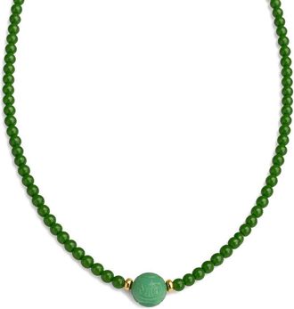 Jewelmak 14K Green Jade Necklace