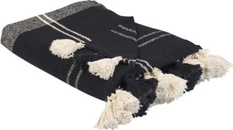 Beliani Manta De Algod&oacute;n Negro Blanco 130 X 170 Cm Hecho A Mano Borlas Decorativas Kulac
