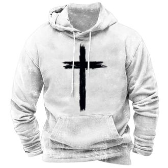 Generic Mens cross print hoodie, casual faith-based pullover sweatshirt, stylish Christian graphic hooded jumper, lightweight religious-themed hoodie, cosy sp