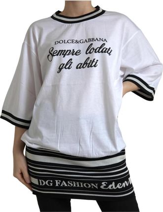 Dolce & Gabbana Authentiek Crew Neck Print T-shirt - Dames - T-shirts - Wit - 2XS - Katoen - Tops
