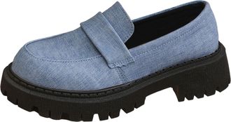 Generic British Style Retro Sneakers for Women Orthotic Casual Loafers with Thick Sole Comfort Footwear for Autumn and Spring Seasons (Blue, 5.5)