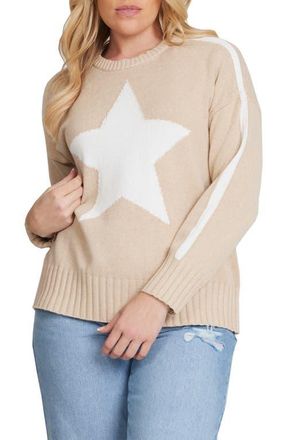 Minnie Rose Star Cotton & Cashmere Crewneck Sweater in Brown Sugar/white at Nordstrom, Size 3X