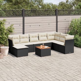 vidaXL Set De Sof&aacute;s De Jard&iacute;n 8 Piezas Y Cojines Rat&aacute;n Sint&eacute;tico Negro Vidaxl