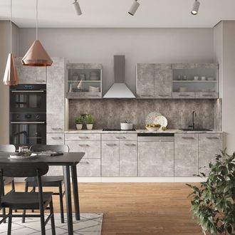 Vicco Mueble De Cocina R-line, Hormig&oacute;n/blanco, 350 Cm Con Armario Alto, Sin Encimera
